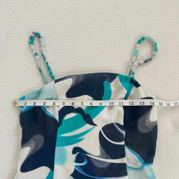 Christian Lacroix Linen Cotton Blue Organic Pattern Summer Midi Dress XS NWT - Picture 6 of 10